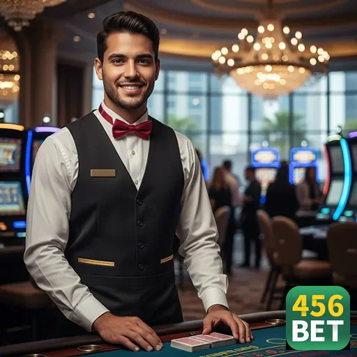 Funcionário do cassino 456bet em ambiente de jogos.