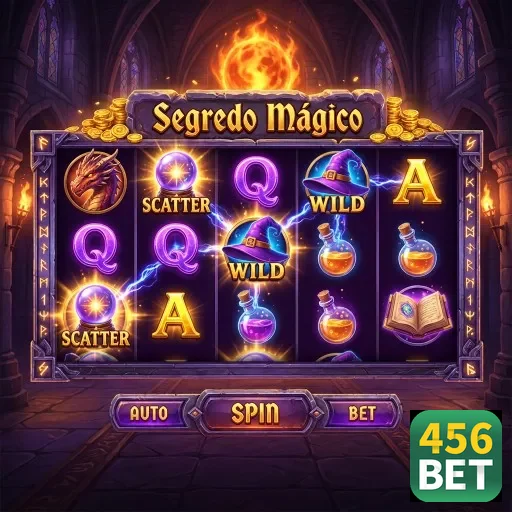slot do jogo Segredo Mágico da 456bet com símbolos brilhantes.