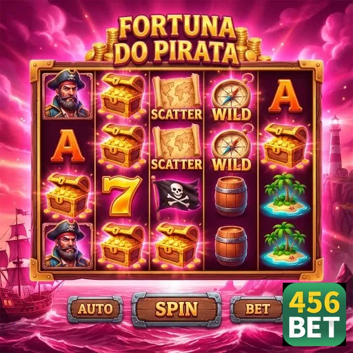 Tela do jogo Fortuna do Pirata no site 456bet, com símbolos ricos.